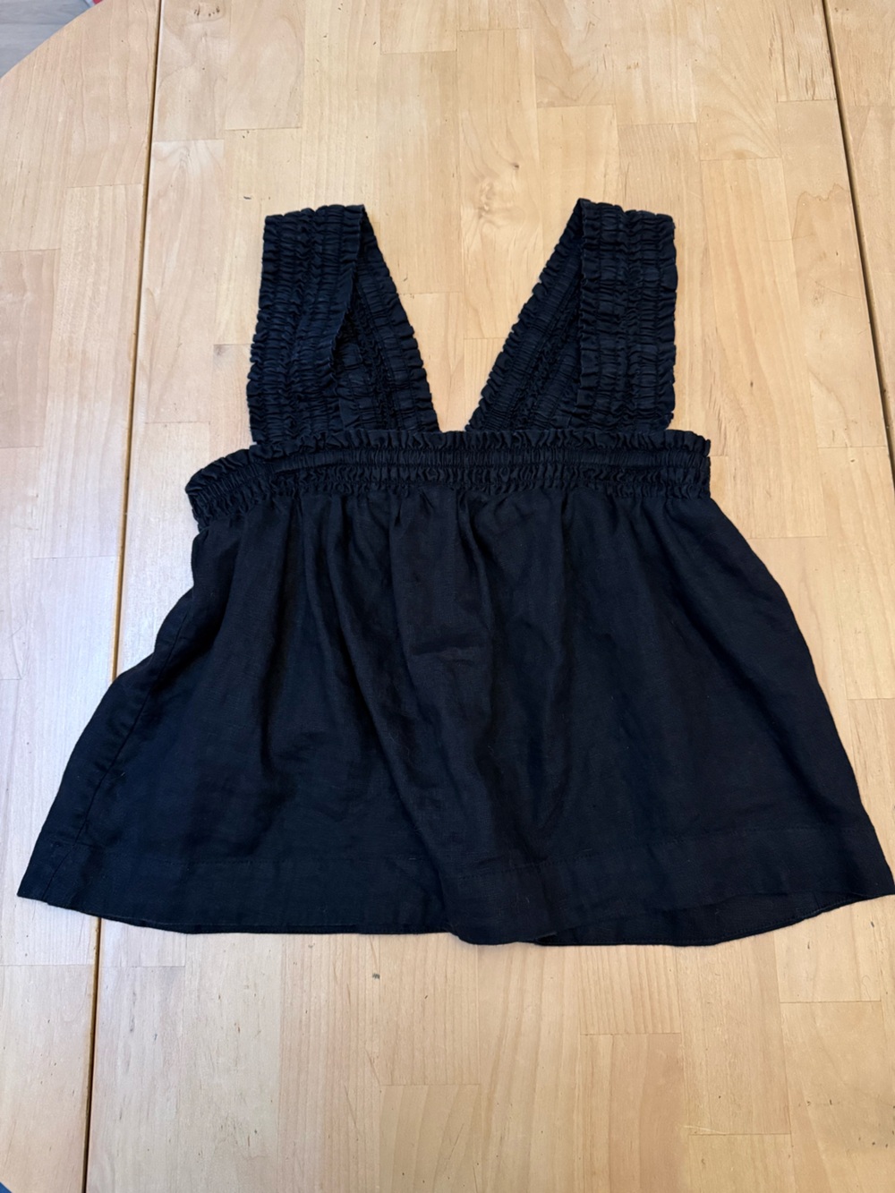 Everlane Black Smocked-Strap Linen Tank